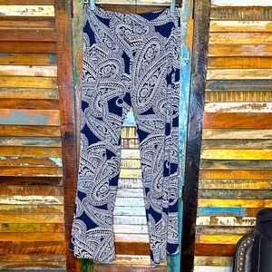 CLARA SUNWOO Navy and White Paisley Palazzo Pants